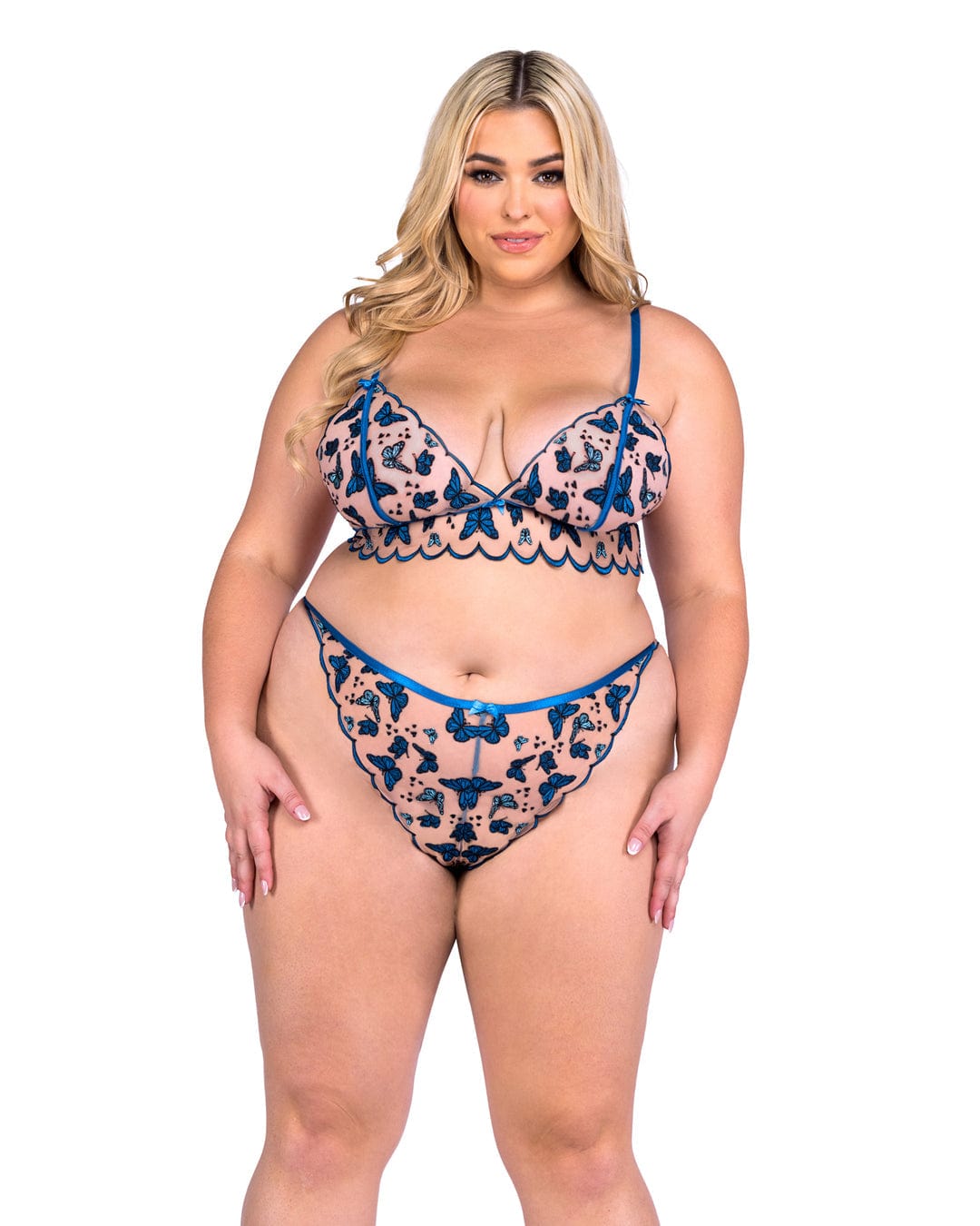 Roma Blue / 1X Blue Butterfly Beauty Lace Trim Bralette &amp; Panty Lingerie (Plus Size Available) LI692Q-Blue-1X Sexy Blue Butterfly Beauty Lace Bralette &amp; Panty Lingerie  Apparel &amp; Accessories &gt; Clothing &gt; Underwear &amp; Socks &gt; Lingerie