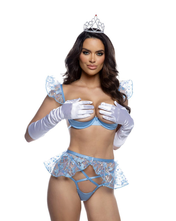 Roma Blue / Extra Small Blue Satin Vixen Sequin Mesh Shelf Cup Underwire Bra, G-String Thong & Peplum Skirt Costume Lingerie LI813-Blue-XS Blue Satin Mesh Underwire Bra, Thong & Skirt Costume Lingerie Apparel & Accessories > Clothing > Underwear & Socks > Lingerie