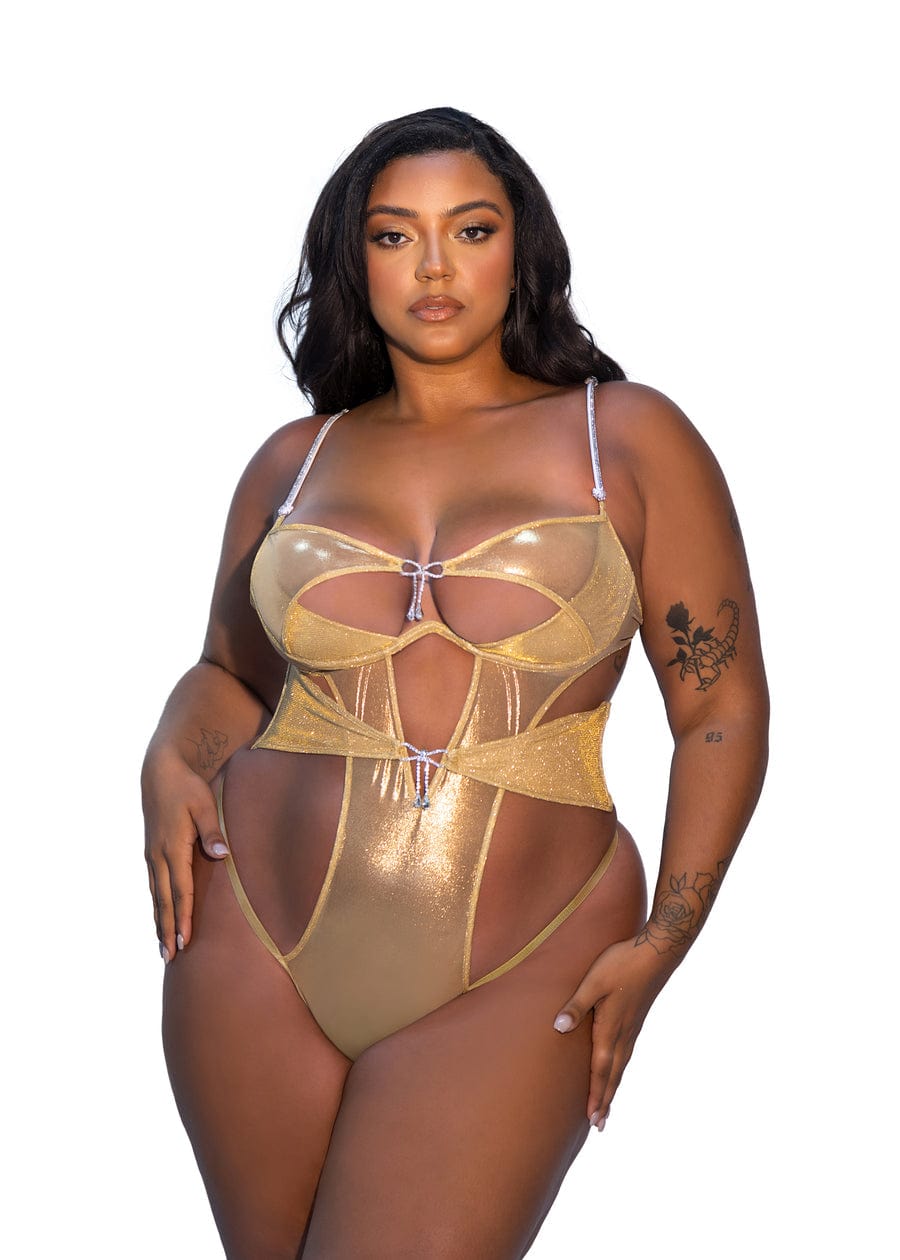 Roma Gold / 1X Gold Lurex Yarn knit &amp; Metallic Shimmer Mesh Thong Teddy LI725Q-Gold-1X 2024 Sexy Gold Lurex Yarn knit &amp; Metallic Shimmer Mesh Thong Teddy Apparel &amp; Accessories &gt; Clothing &gt; Underwear &amp; Socks &gt; Lingerie