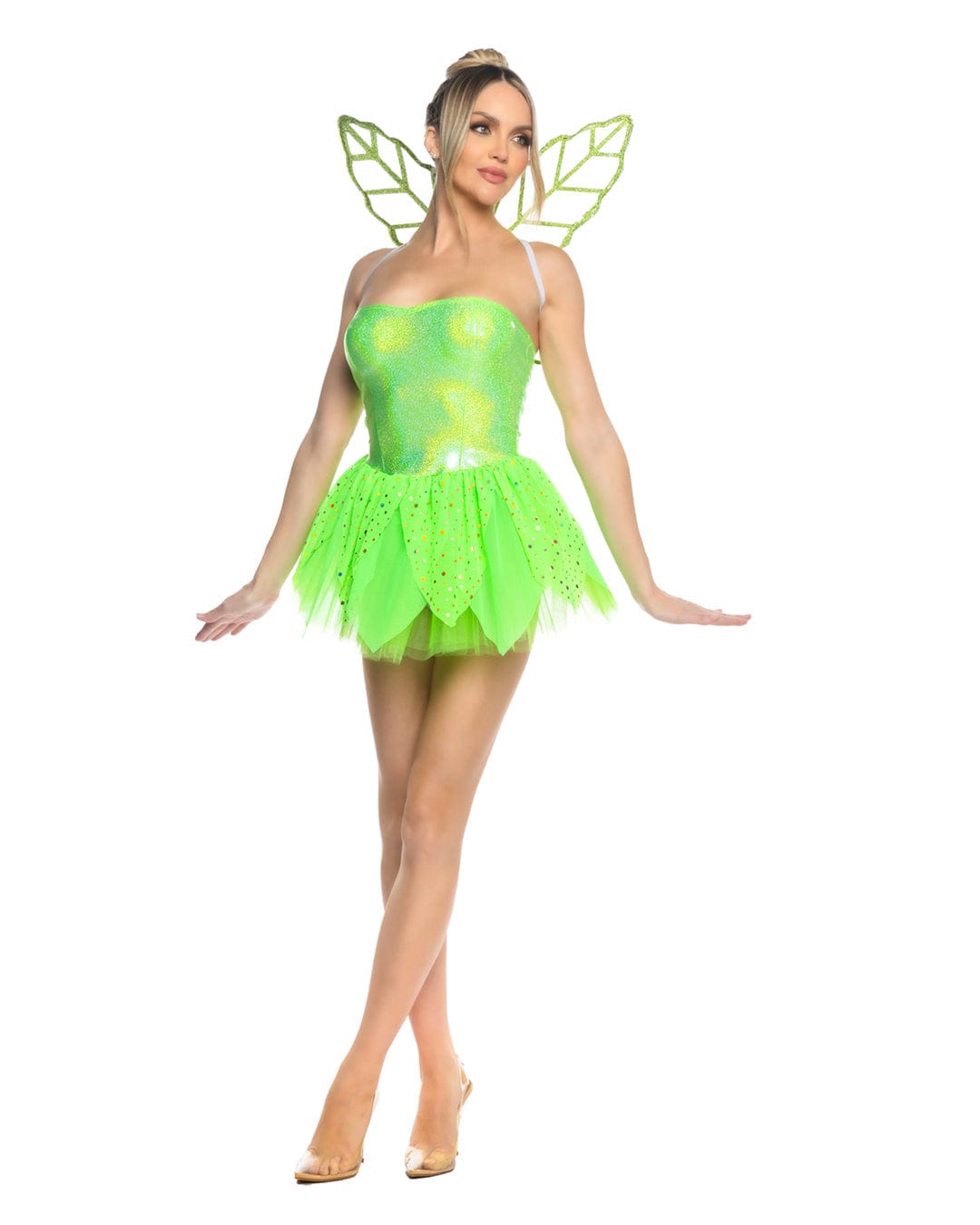 Roma Green Pixie Fairy Glitter &amp; Mesh Strapless Mini Dress, Tulle Skirt &amp; Translucent Wings Cosplay Costume Sexy Pixie Fairy Green Halloween Women&#39;s Lingerie Costume Apparel &amp; Accessories &gt; Clothing &gt; Underwear &amp; Socks &gt; Lingerie