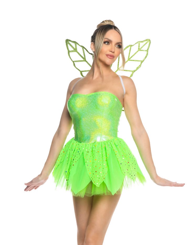 Roma Green / Small Green Pixie Fairy Glitter & Mesh Strapless Mini Dress, Tulle Skirt & Translucent Wings Cosplay Costume 6571-Green-S Sexy Pixie Fairy Green Halloween Women's Lingerie Costume Apparel & Accessories > Clothing > Underwear & Socks > Lingerie