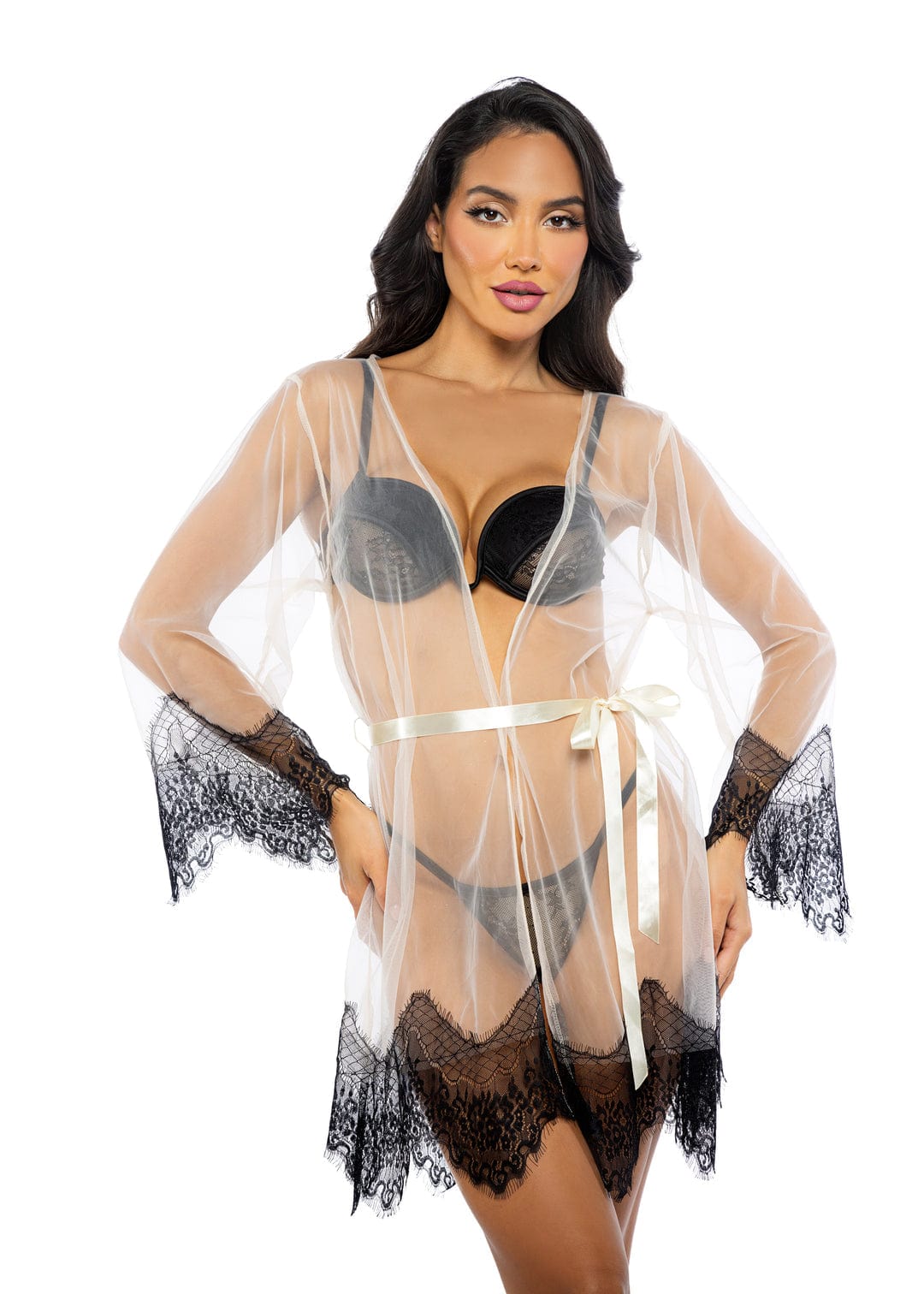 Roma Nude / One Size Black Scalloped Eyelash Lace &amp; Mesh Long Sleeve Mini Robe Lingerie LI767-Nude-O/S 2024 Sexy Black Eyelash Lace &amp; Mesh Satin Mini Robe Lingerie Apparel &amp; Accessories &gt; Clothing &gt; Underwear &amp; Socks &gt; Lingerie