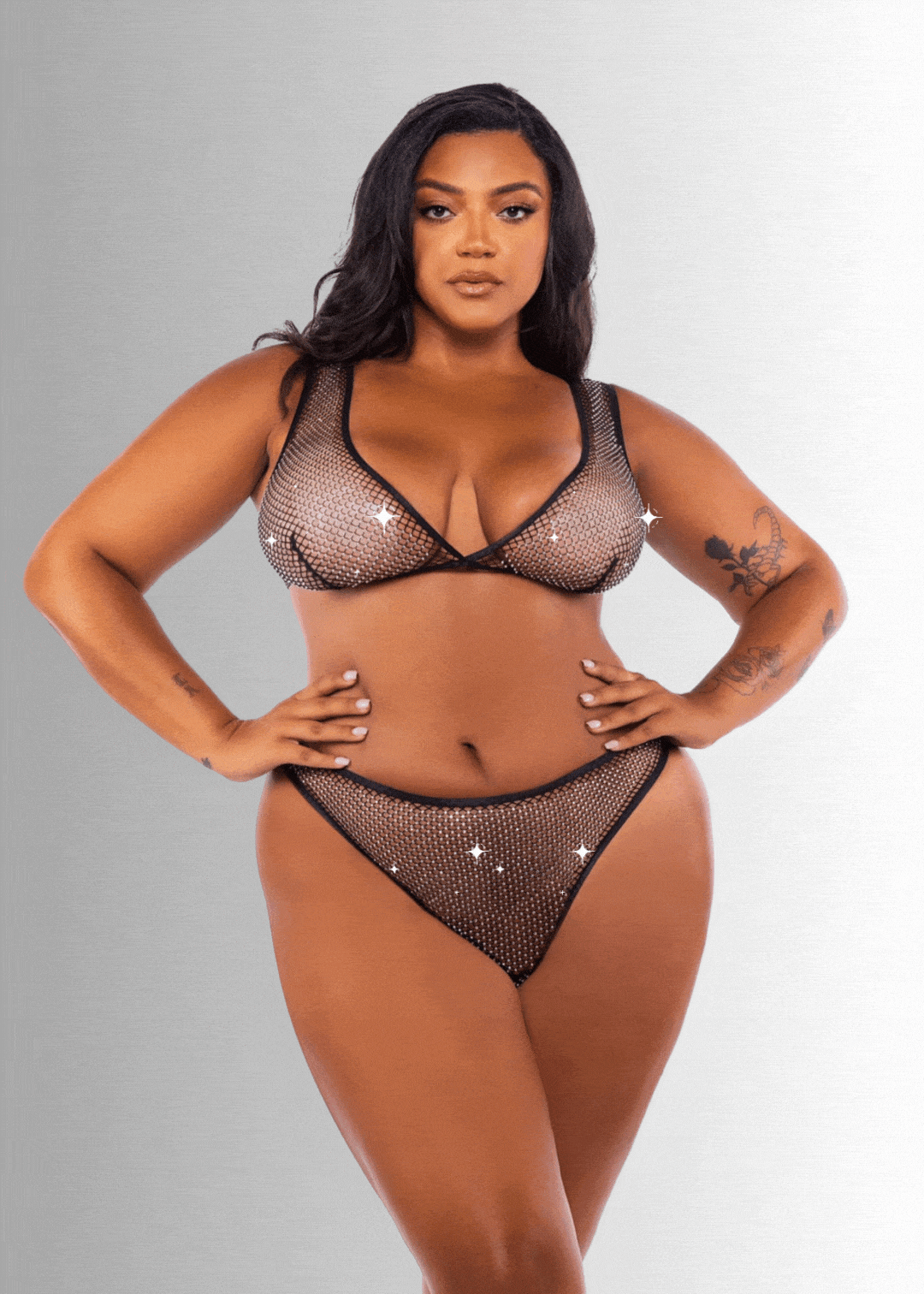 Plus Size Sexy Black Rhinestone Fishnet Top Panty Short Lingerie Plus Size Sexy Black Rhinestone Fishnet Top Panty Short Lingerie