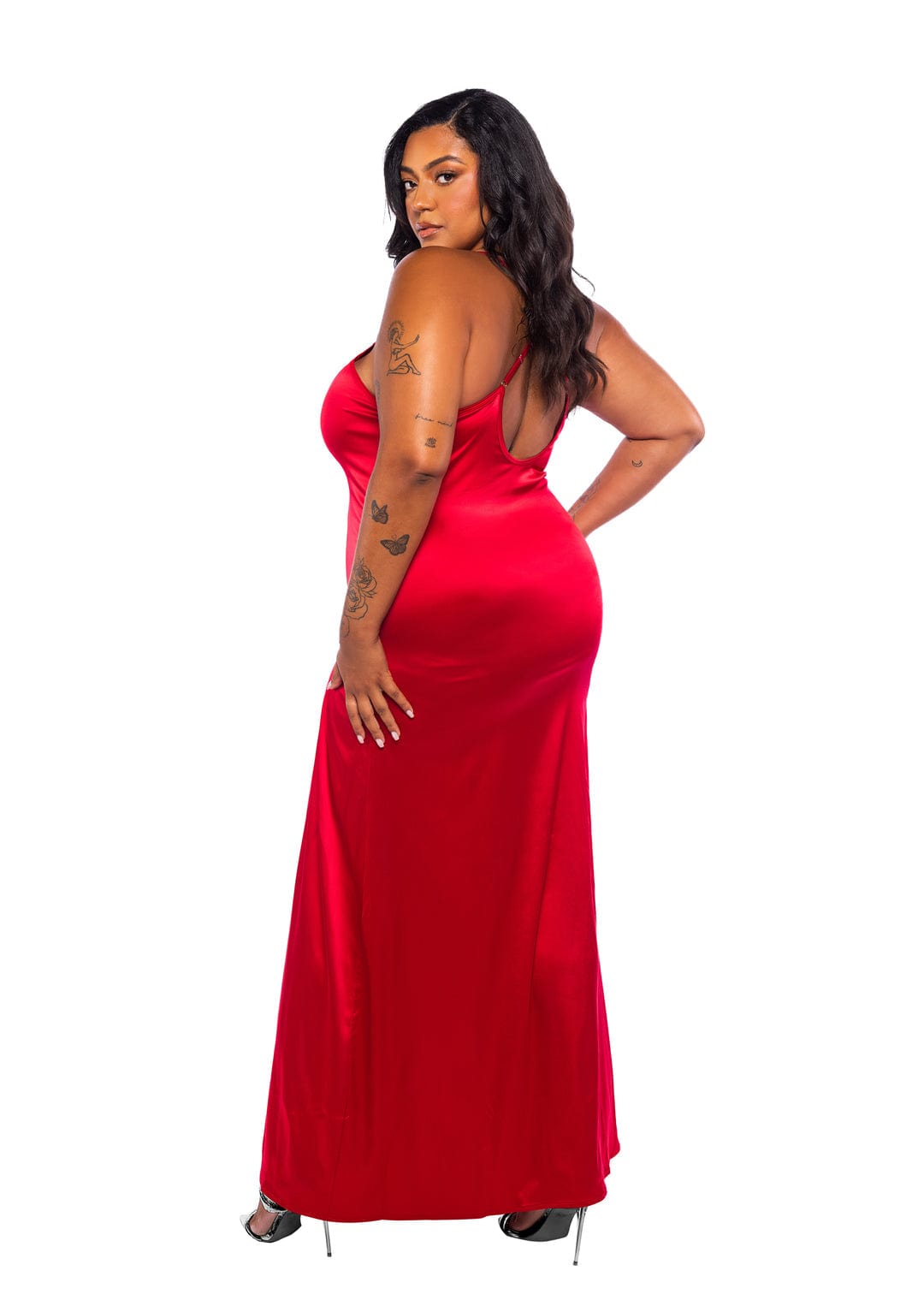 Roma Plus Size Red Venise Lace Trim &amp; Stretch Satin Flare Skirt Nightgown Lingerie 2024 Sexy Red Lace Trim &amp; Satin Flare Skirt Nightgown Lingerie Apparel &amp; Accessories &gt; Clothing &gt; Underwear &amp; Socks &gt; Lingerie