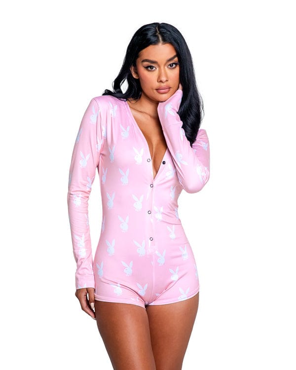 Roma Print / S/M Pink Playboy Bunny Print Slumber Romper (Plus Size Available) PBLI130-Pink/Wht-S/M 2024 Sexy Pink Playboy Bunny Print Slumber Romper Lingerie  Apparel &amp; Accessories &gt; Clothing &gt; Underwear &amp; Socks &gt; Lingerie