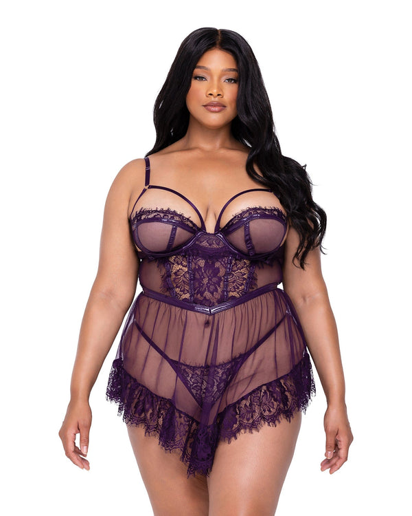 Roma Purple / 1X Sexy Plus Size Purple 2 Pc Set Sugar Plum Babydoll Lingerie LI655Q-PP-1X 2023 Sexy Plus Size Purple 2 Pc Set Sugar Plum Babydoll Lingerie Apparel & Accessories > Clothing > Underwear & Socks > Lingerie