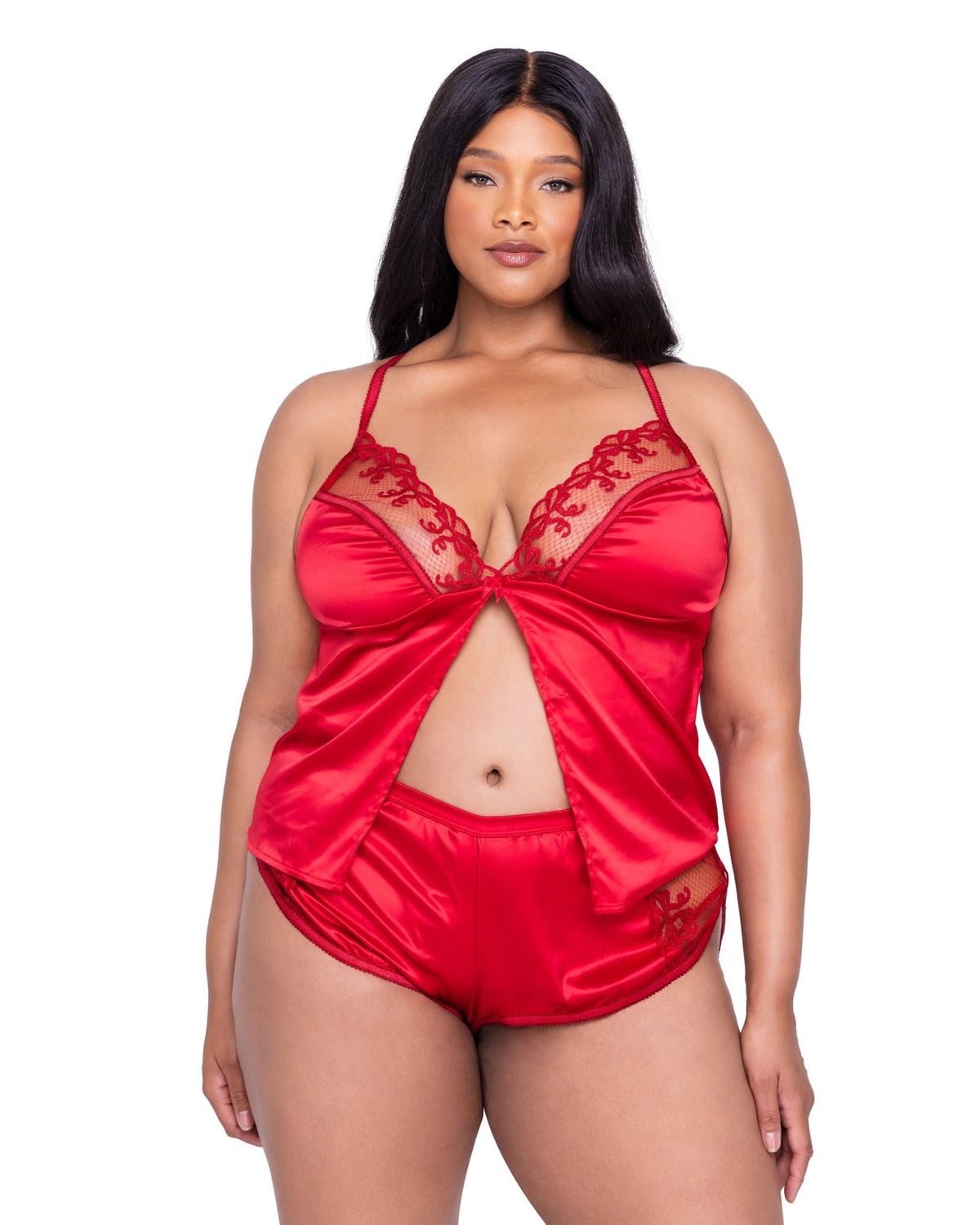 Roma Red / 1X 2 Pc Rouge Bow Camisole Sleep Lounge Set Lingerie LI638Q-Red-1X 2023 Sexy 2 Pc Red Rouge Bow Camisole Sleep Lounge Set Lingerie Apparel &amp; Accessories &gt; Clothing &gt; Underwear &amp; Socks &gt; Lingerie