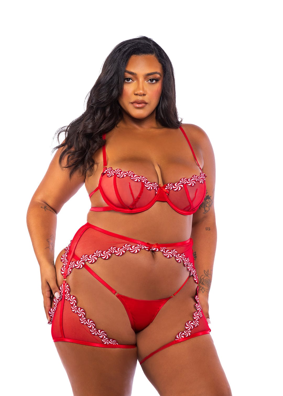 Plus Size Sexy Red Candy Mesh Satin Bra, Chaps & Thong Lingerie Plus Size Sexy Red Candy Mesh Satin Bra, Chaps & Thong Lingerie