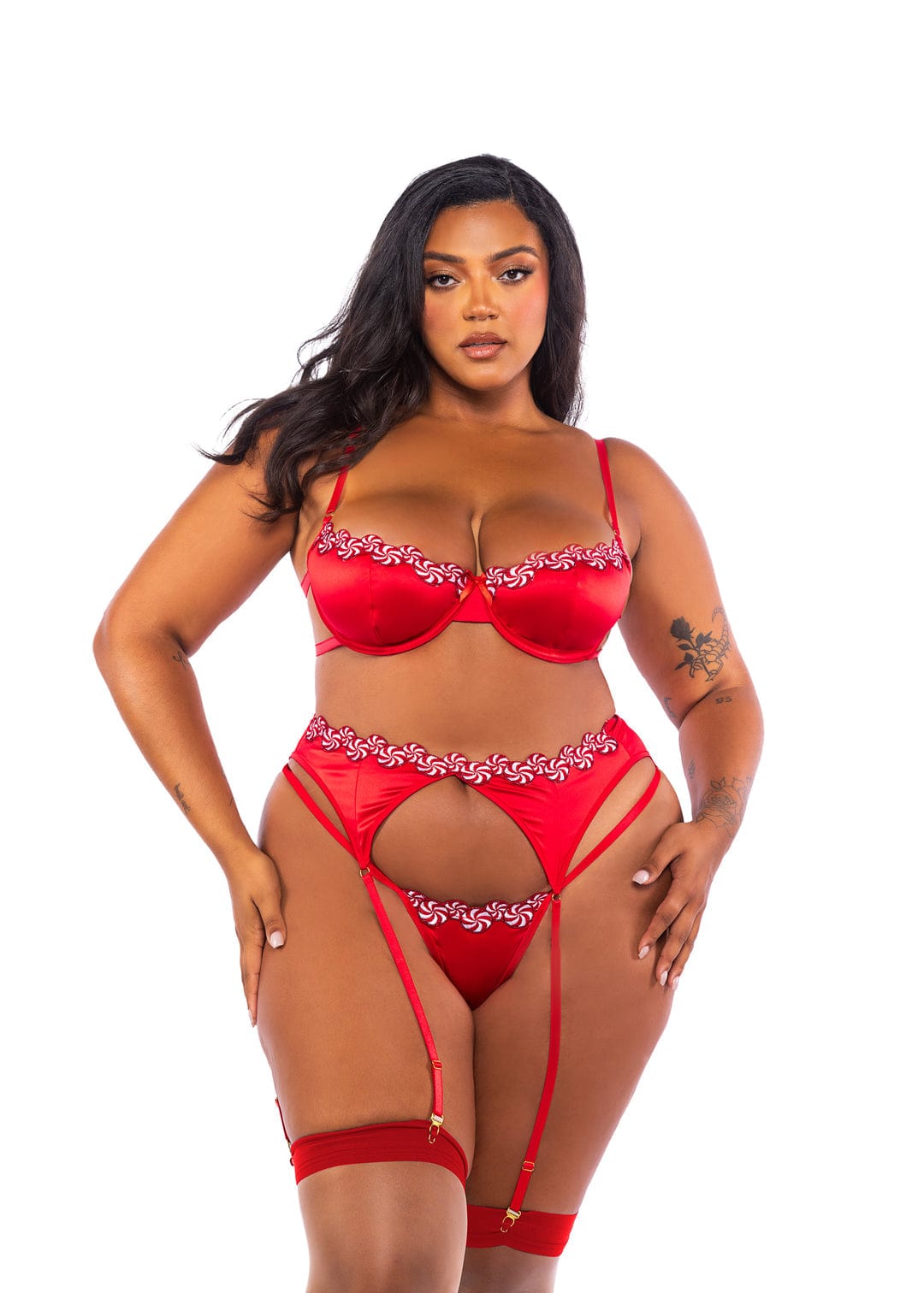 Roma Red / 1X 3 Pc Plus Size Red Candy Trim w/ Mesh Satin Bra, Garter Belt &amp; Thong Lingerie LI762Q-Red-1X 2024 Sexy Red Candy Mesh Satin Bra, Garter Belt &amp; Thong Lingerie Apparel &amp; Accessories &gt; Clothing &gt; Underwear &amp; Socks &gt; Lingerie