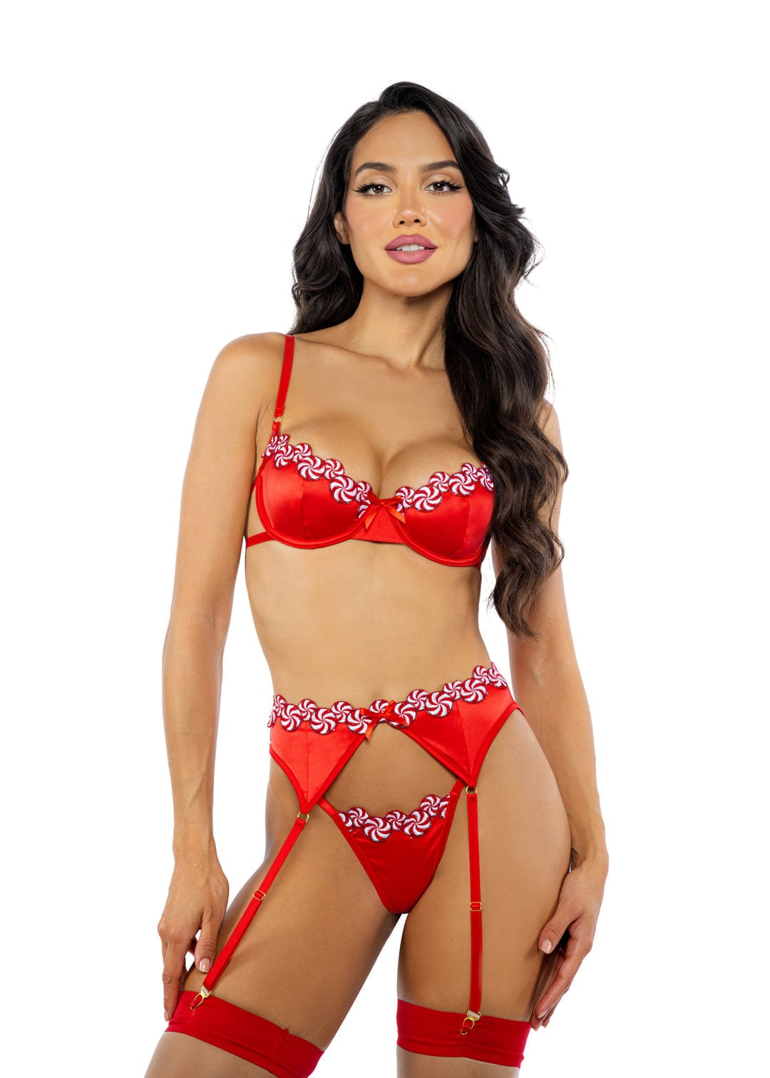 Sexy Red Candy Mesh Satin Bra, Garter Belt Thong Women's Lingerie Sexy Red Candy Mesh Satin Bra, Garter Belt Thong Women's Lingerie