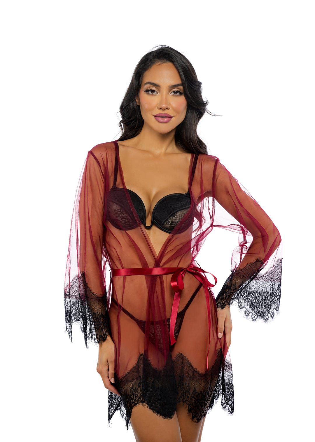Sexy Red Nude Black Eyelash Lace & Mesh Satin Mini Robe Lingerie Sexy Red Nude Black Eyelash Lace & Mesh Satin Mini Robe Lingerie