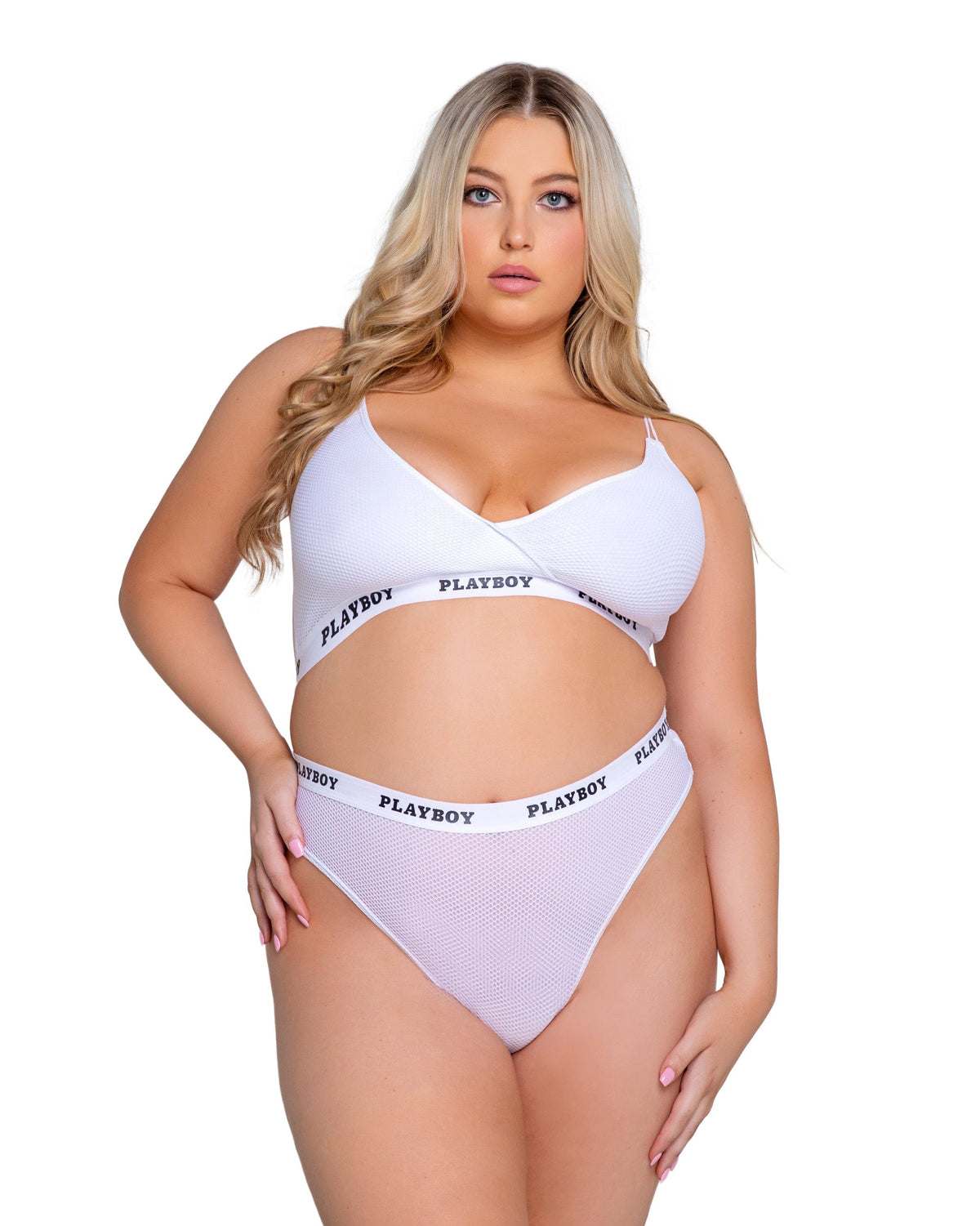 Roma White Mesh Playboy Lifestyle Bralette &amp; High Waisted Thong Set (Plus Size Available) 2024 White Mesh Playboy Lifestyle Bralette Thong Lingerie  Apparel &amp; Accessories &gt; Clothing &gt; Underwear &amp; Socks &gt; Lingerie