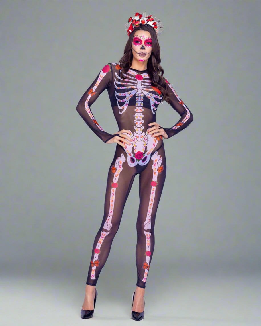 Roma 2 Pc. Black Sheer Sugar Skeleton Day Of The Dead Halloween Cosplay Costume Sexy Black Sugar Skeleton Day Of Dead Halloween Cosplay Costume Apparel & Accessories > Costumes & Accessories