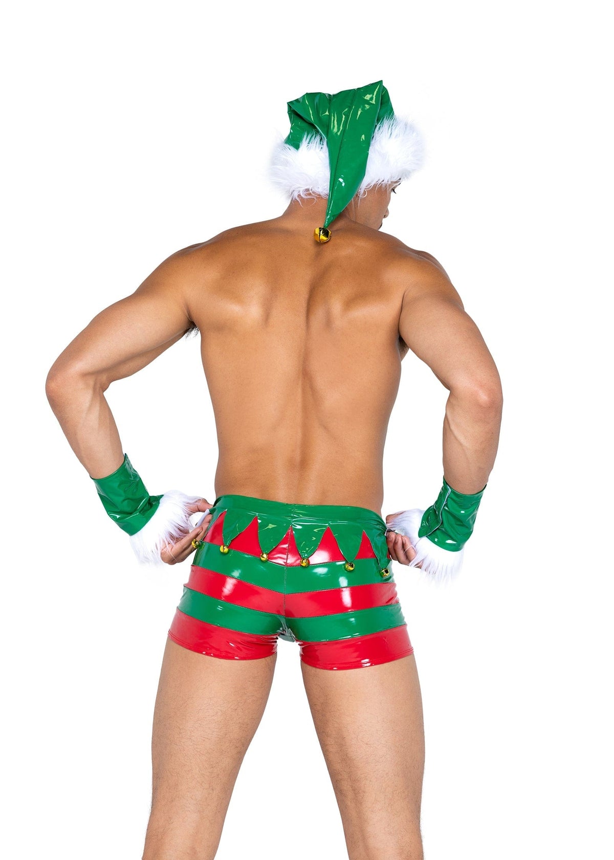 Roma 3 Pc Men&#39;s Green &amp; Red Vinyl Naughty Elf Christmas Holiday Cosplay Costume 2023 Sexy Men&#39;s Construction Worker Halloween Cosplay Costume Apparel &amp; Accessories &gt; Costumes &amp; Accessories