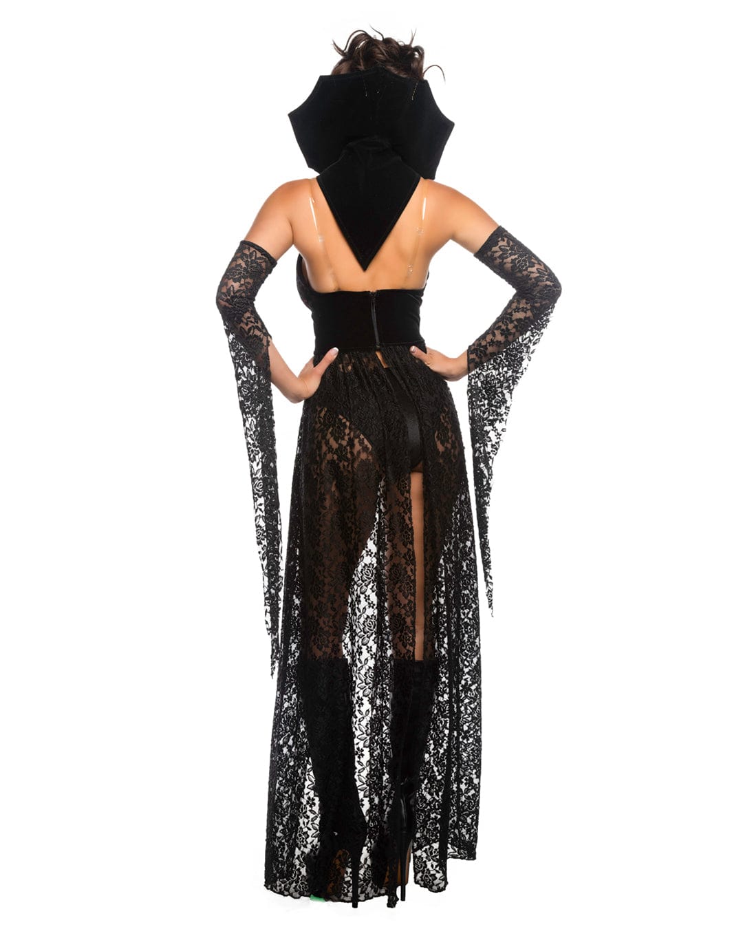 Roma Multi Colored / Small 4 Pc Dark Romance Velvet Sequin Lace Overlay Vampire Halloween Cosplay Costume 6546-Blk/Burg-S Velvet Sequin Lace Overlay Vampire Halloween Cosplay Costume Apparel & Accessories > Costumes & Accessories