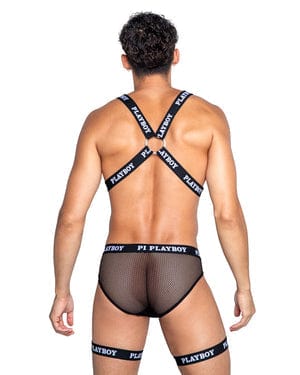 Roma Black Men's Playboy Dark Room Elastic Suspender & Brief Set 2024 Sexy Black Men's Playboy Elastic Straps O-ring Harness Apparel & Accessories > Costumes & Accessories