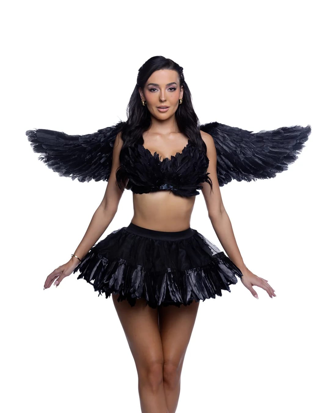 Roma Black Naughty Angel Feather Bra, Wings, Shorts & Mesh Skirt Halloween Cosplay Costume Black Naughty Angel Feather Mesh Halloween Cosplay Costume Apparel & Accessories > Costumes & Accessories