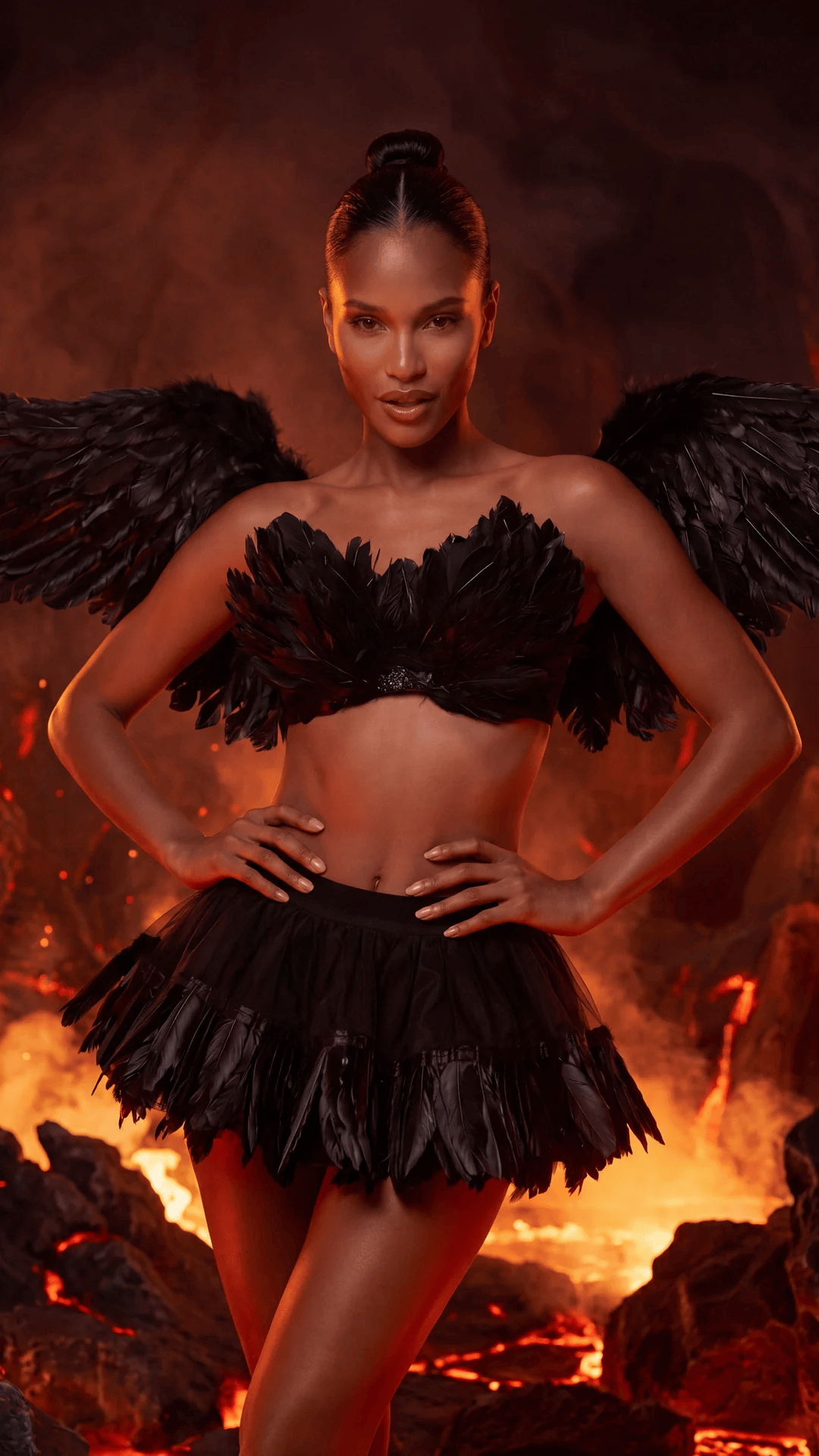 Roma Black / Small Black Naughty Angel Feather Bra, Wings, Shorts & Mesh Skirt Halloween Cosplay Costume 6825-Blk-S Black Naughty Angel Feather Mesh Halloween Cosplay Costume Apparel & Accessories > Costumes & Accessories