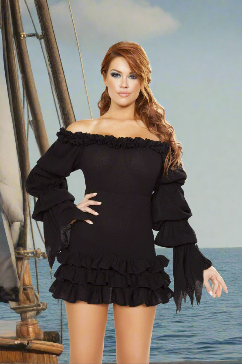 Roma Black / Small Black Pirate Queen Long-sleeve Ruffle Mini Dress Multi Layered Skirt Halloween Cosplay Costume 4770-Blk-S Black Pirate Queen Long-sleeve Ruffle Dress Cosplay Costume Apparel & Accessories > Costumes & Accessories