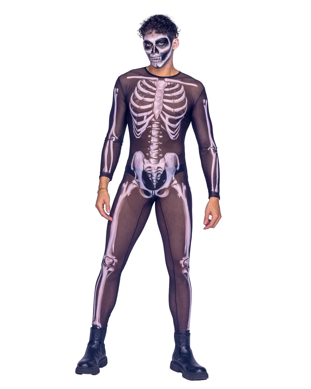 Roma Black / Small Men's Sheer Black Skeleton Bodysuit Jumpsuit Halloween Day Of Dead Costume 6379-Blk-S 2024 Men's Black Skeleton Bodysuit Halloween Day Of Dead Costume Apparel & Accessories > Costumes & Accessories