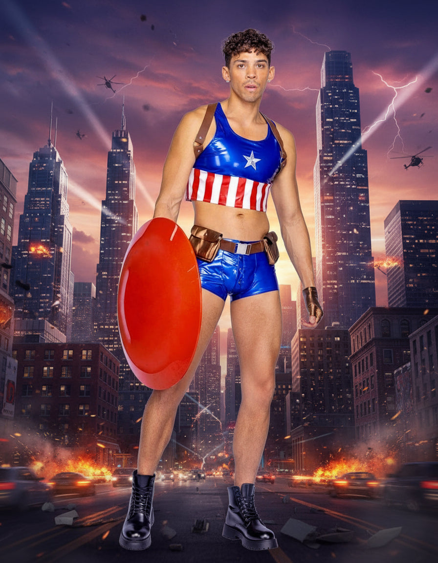 4pc Men’s Hunky American Hero Halloween Cosplay Costume 4pc Men’s Hunky American Hero Halloween Cosplay Costume