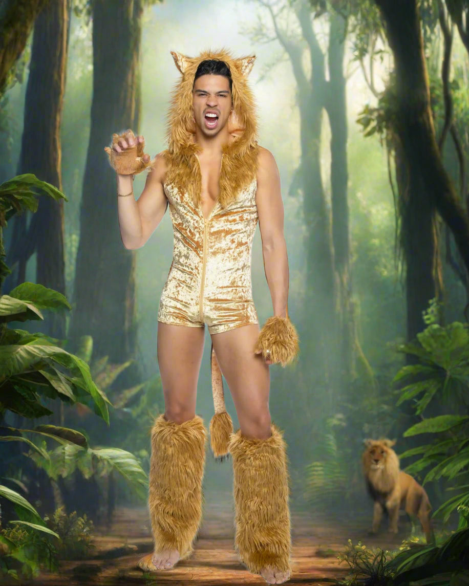 Roma Brown / Small Brown Lion King Velvet & Fur Zip-Up Hooded Bodysuit w/ Tail & Gloves Halloween Cosplay Costume 6577-Tan-S Brown Lion Velvet Fur Hooded Bodysuit w/ Tail & Gloves Costume Apparel & Accessories > Costumes & Accessories