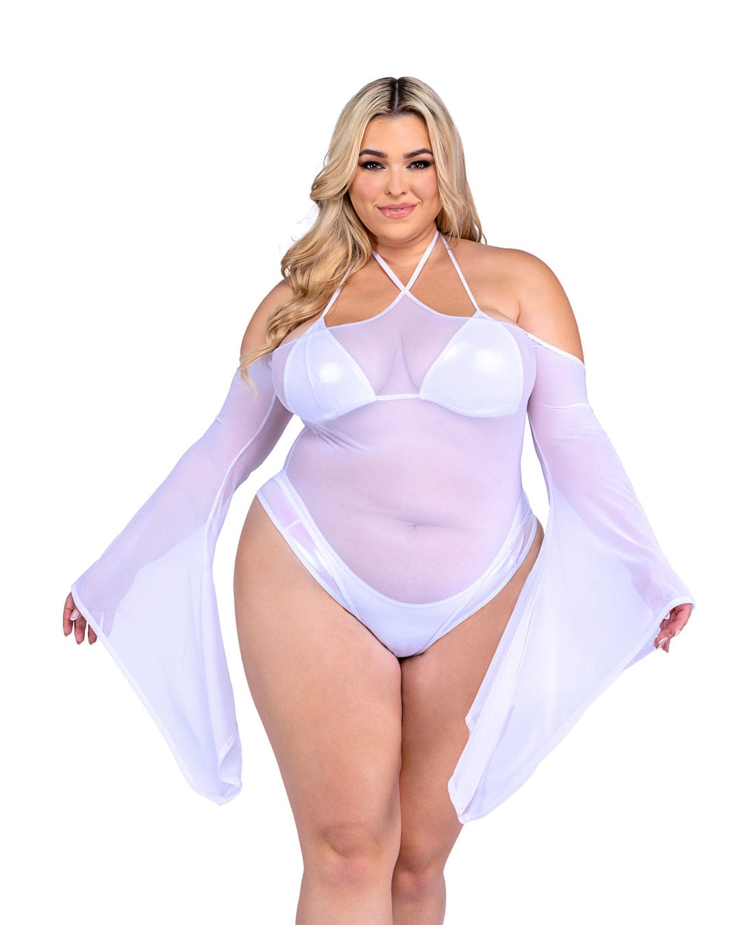 Roma Copy of Sexy White Sheer Mesh Romper w/ Bell Sleeves 2024 Sexy White Sheer Mesh Romper w/ Bell Sleeves Apparel &amp; Accessories &gt; Costumes &amp; Accessories