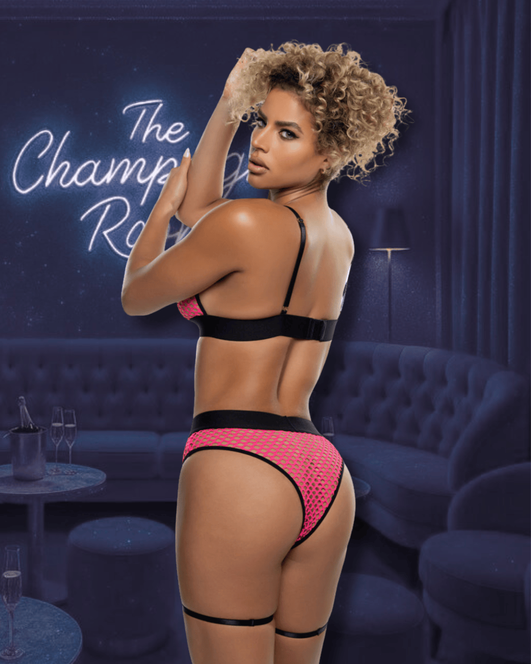 Roma Pink / S/M Black Playboy Bunny Erotic Fishnet Bralette & High Waisted Thong Bottom Lingerie PBLI193-HP-S/M Black Playboy Bunny Fishnet Bralette & Thong Bottom Lingerie Apparel & Accessories > Costumes & Accessories > Costumes