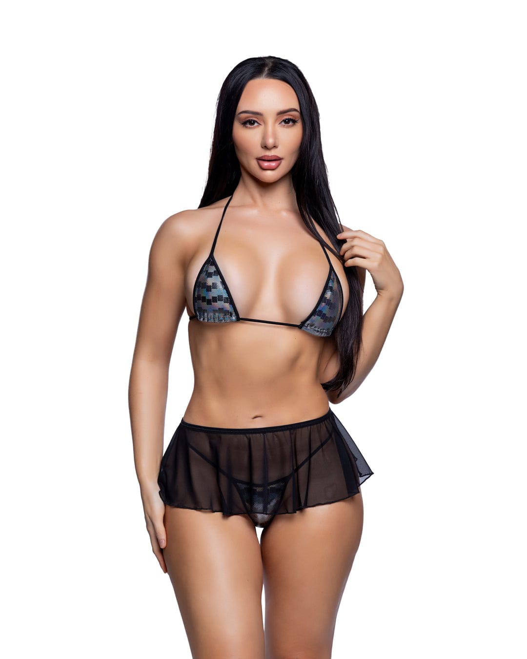 Roma Black / S/M Black Sheer Mesh Flare Micro Mini Skirt Dance Festival Ravewear 6792-Blk-S/M Black Sheer Mesh Flare Micro Mini Skirt Dance Festival Ravewear Apparel & Accessories > Costumes & Accessories > Costumes