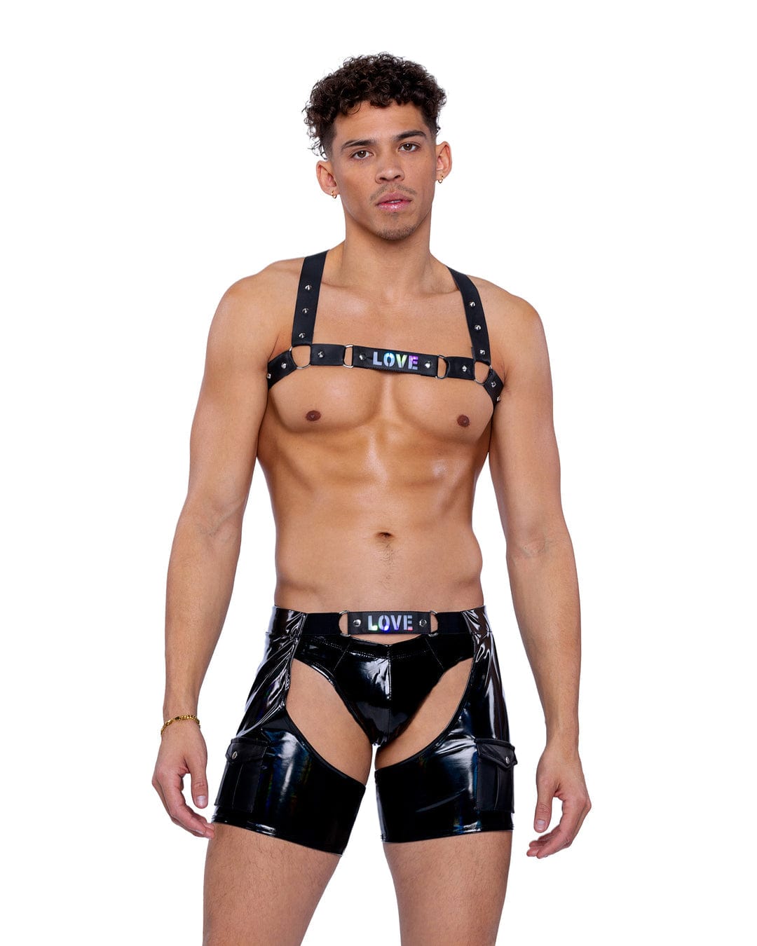 sexy leather gear Sexy Men's Black Pride Faux Leather Studded Harness