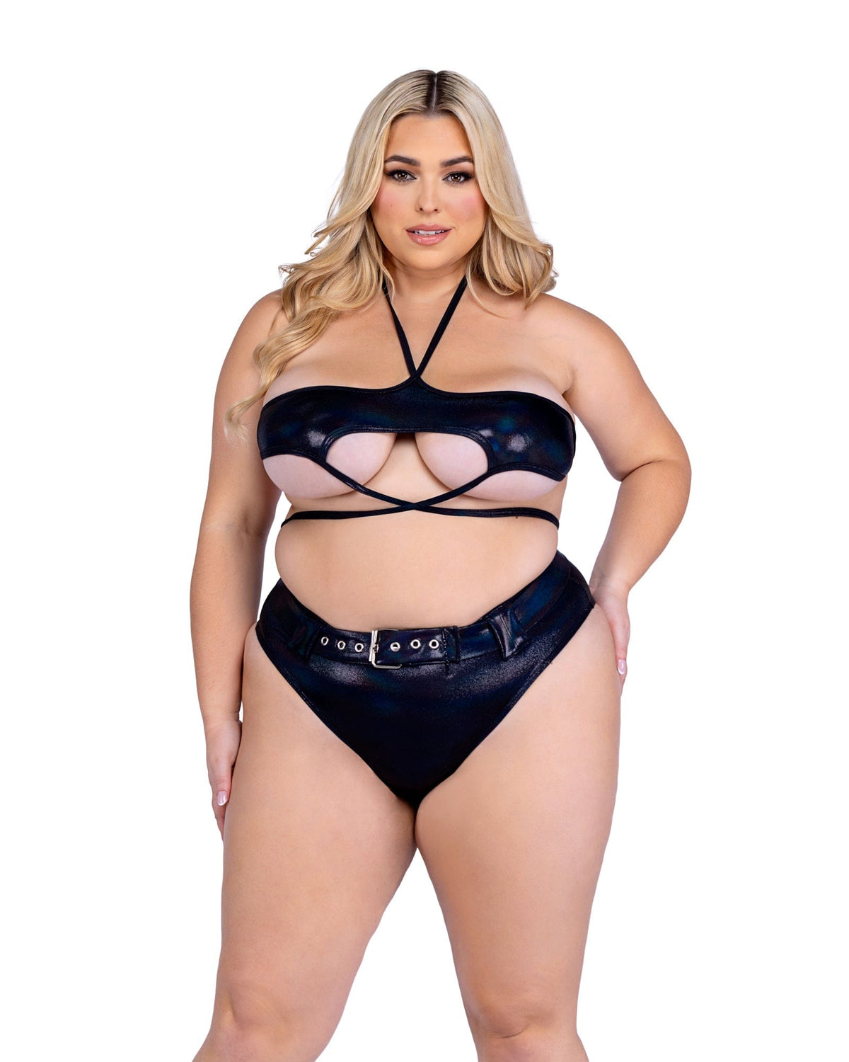 Roma Black / XL Sexy Black Shimmer Top w/ Underboob Cutout 2024 Sexy Purple High-Waisted Sequin Shorts Apparel &amp; Accessories &gt; Costumes &amp; Accessories &gt; Costumes