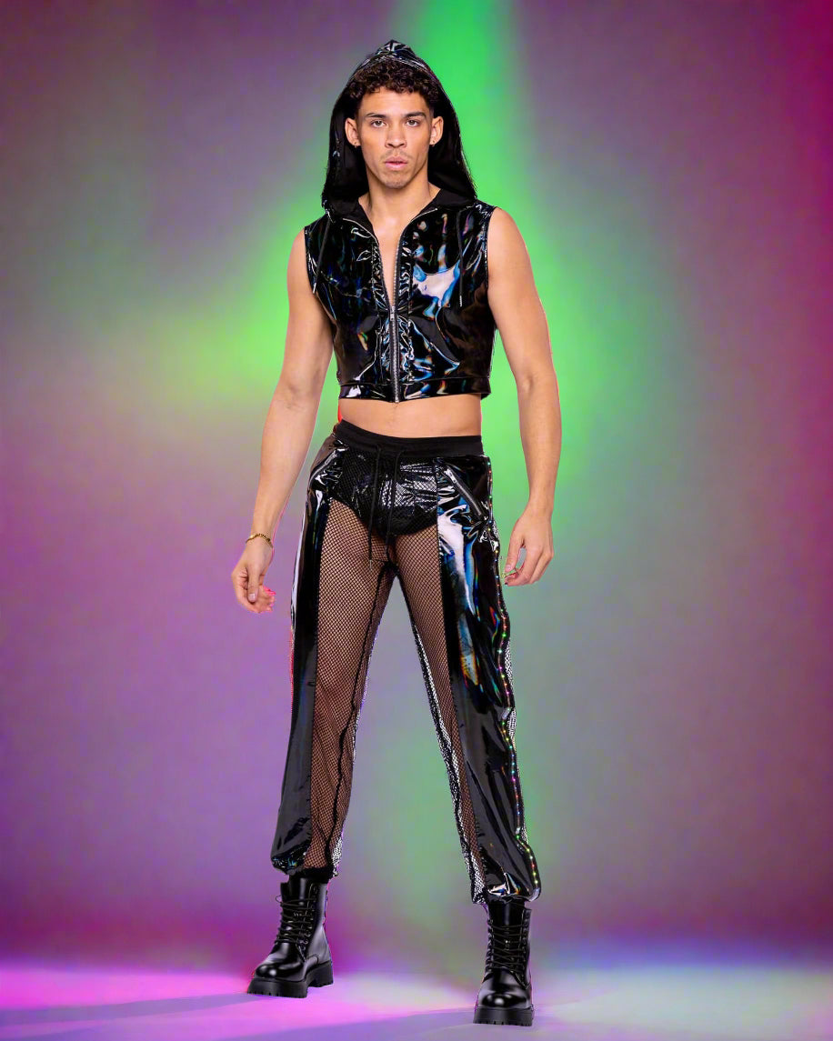 Roma Multi / S Sexy Men's Pride Vinyl & Fishnet Light-Up Joggers 6511-Blk/Multi-S 2024 Sexy Men's Multi-Colored Pride Vinyl Singlet Rave Wear Apparel & Accessories > Costumes & Accessories > Costumes