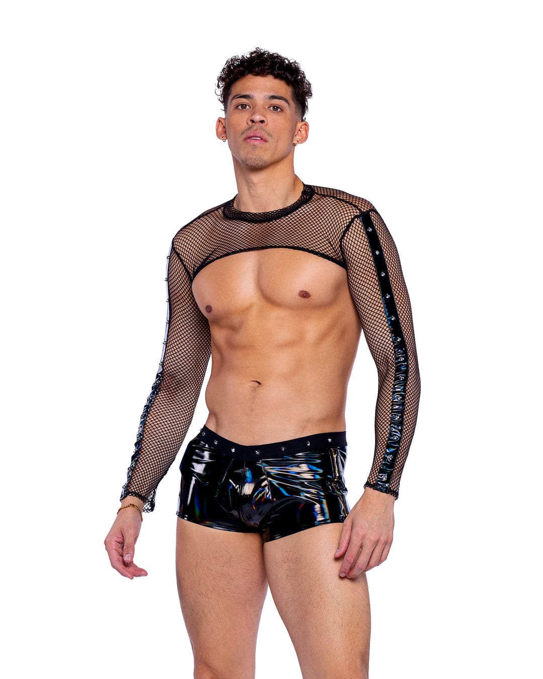 Roma Multi / S Sexy Men's Vinyl w/ Iridescent Print Shorts 6513-Blk/Multi-S 2024 Sexy Men's Vinyl w/ Iridescent Print Shorts Rave Wear Apparel & Accessories > Costumes & Accessories > Costumes