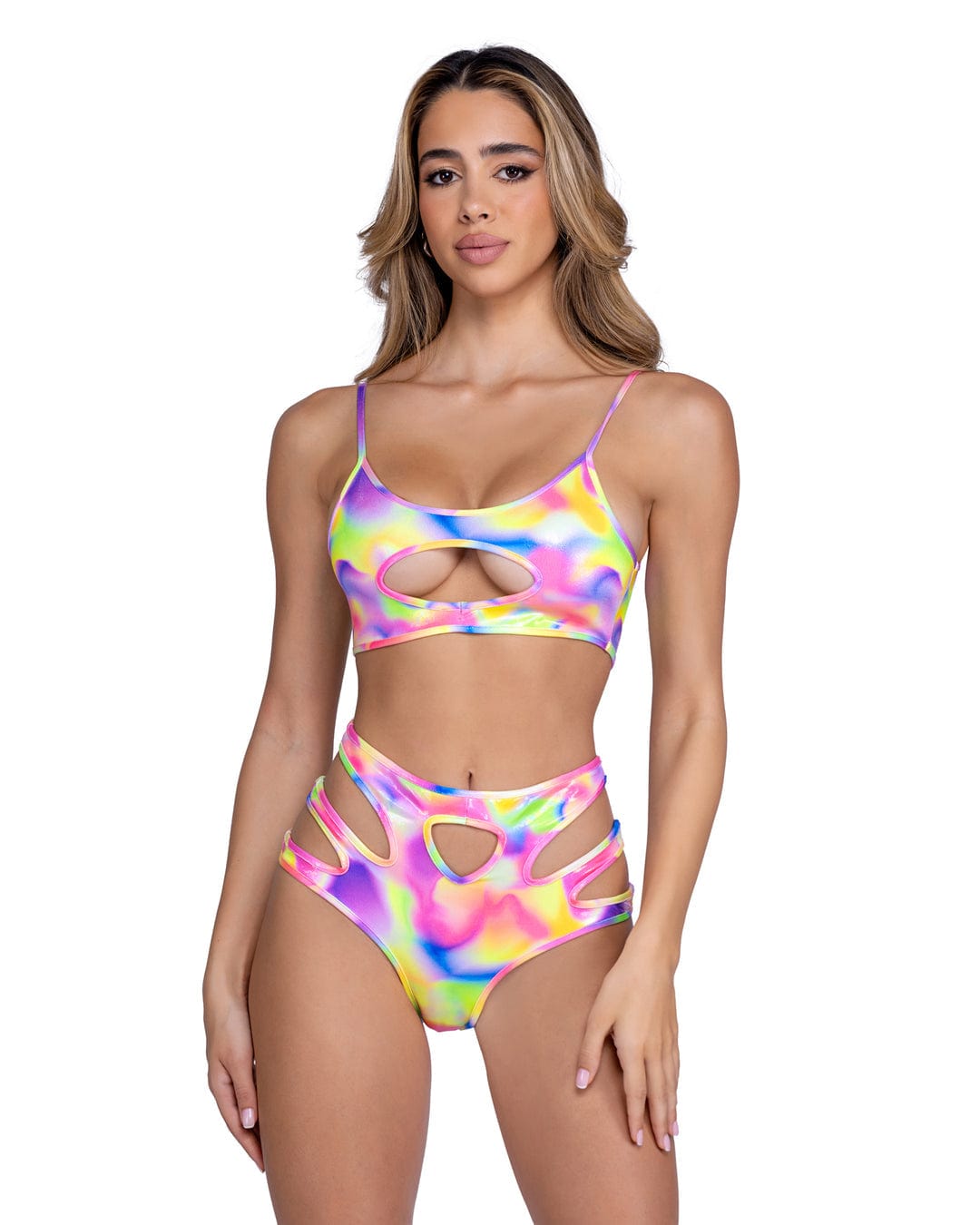 Roma Multi / S Sexy Shimmer Multi-Colored Keyhole Cropped Top 6466-Multi-S 2024 Sexy Shimmer Multi-Colored Keyhole Cropped Top Apparel &amp; Accessories &gt; Costumes &amp; Accessories &gt; Costumes