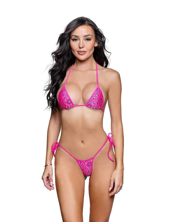 Roma Pink / One Size Black Bandana Print Micro Triangle Top & Tie Side G-String Thong Bottom Festival Ravewear 6793-6793-HP-O/S-O/S Black Micro Triangle Top & Thong Bottom Festival Ravewear Apparel & Accessories > Costumes & Accessories > Costumes