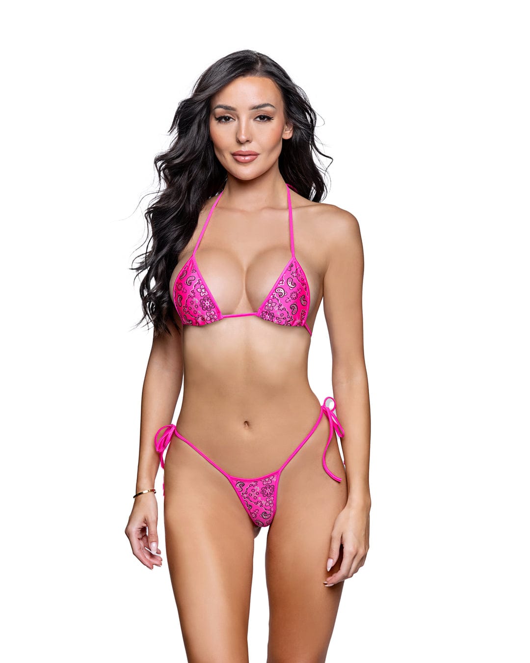 Roma Pink / One Size Black Bandana Print Micro Triangle Top & Tie Side G-String Thong Bottom Festival Ravewear 6793-6793-HP-O/S-O/S Black Micro Triangle Top & Thong Bottom Festival Ravewear Apparel & Accessories > Costumes & Accessories > Costumes