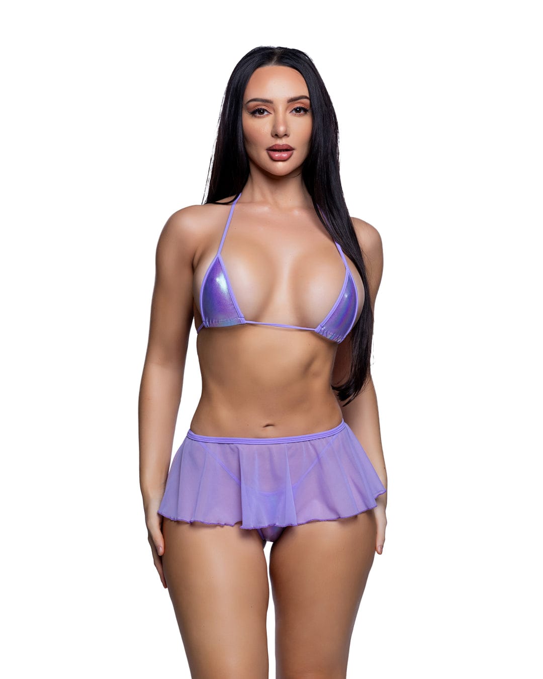 Roma Purple / S/M Black Sheer Mesh Flare Micro Mini Skirt Dance Festival Ravewear 6792-Lav-S/M Black Sheer Mesh Flare Micro Mini Skirt Dance Festival Ravewear Apparel & Accessories > Costumes & Accessories > Costumes