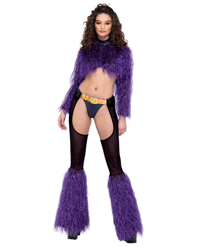 Roma Purple Sheer Faux-Fur Bell w/ Belt Chaps Festival Ravewear 2023 Sex Purple Faux-Fur Belt Chaps Festival Ravewear Apparel & Accessories > Costumes & Accessories > Costumes