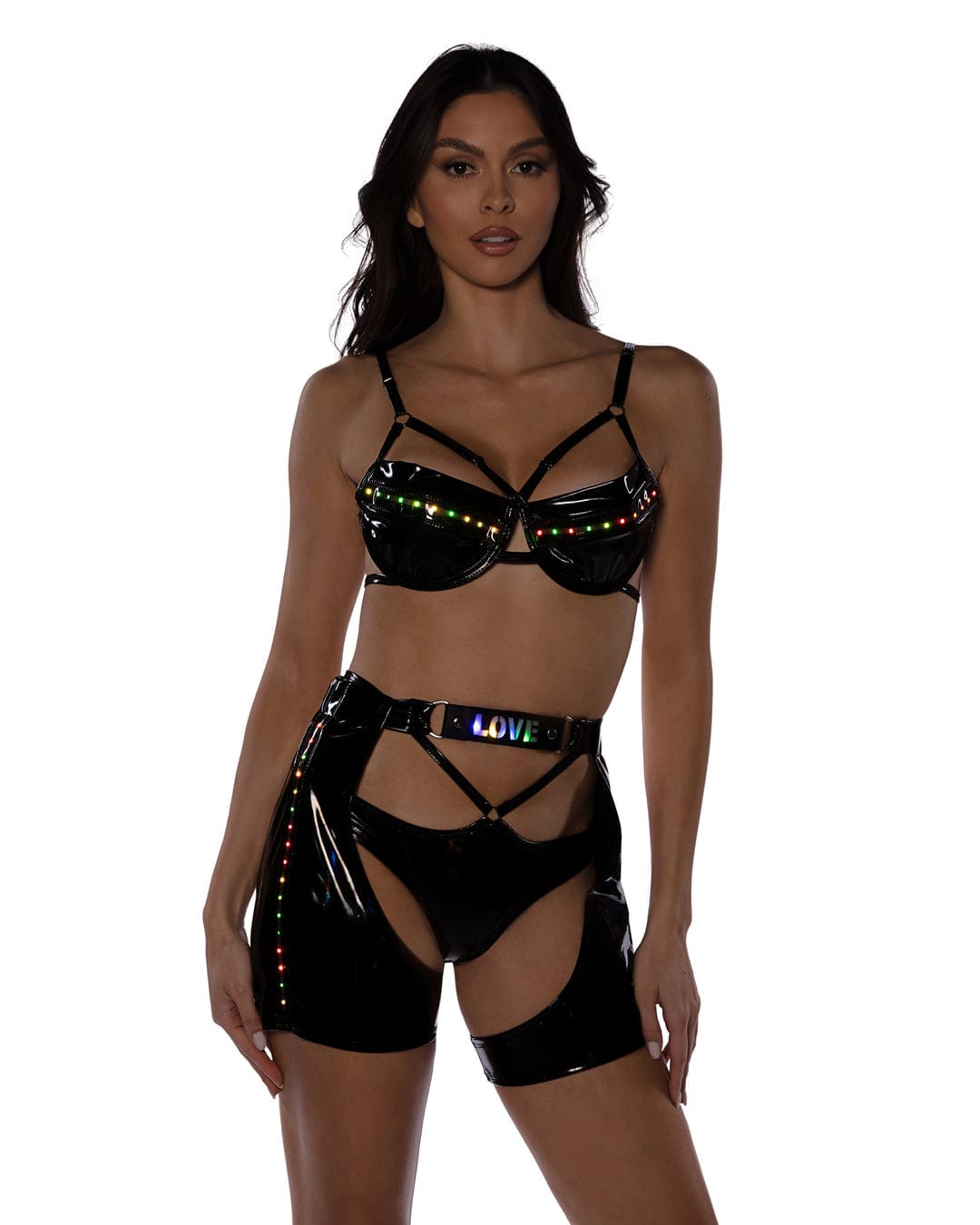 Sexy Black 2PC Pride Light Up Vinyl Bra Set Sexy Black 2PC Pride Light Up Vinyl Bra Set