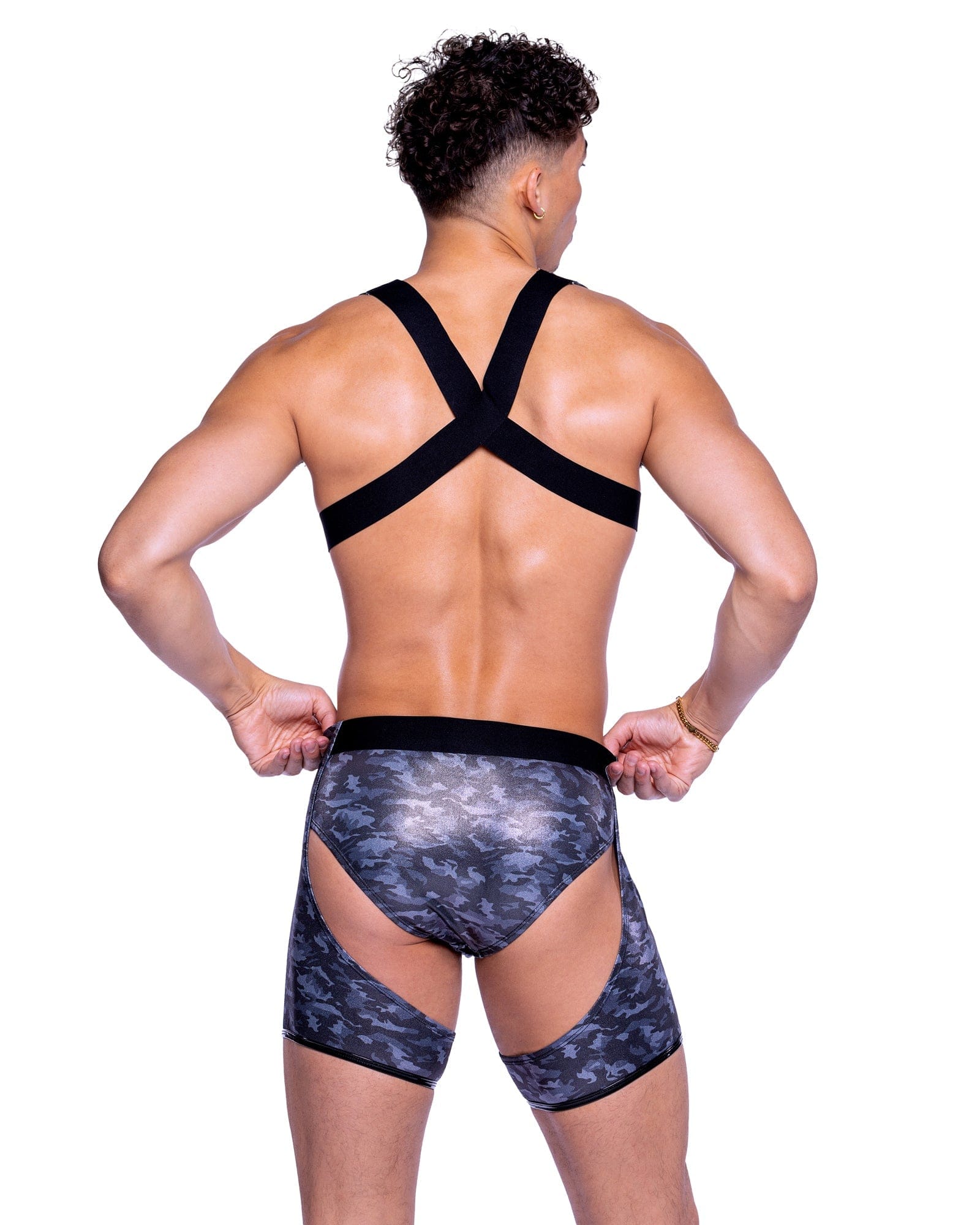 Roma Sexy Men's Shimmer Camouflauge Cropped Top 2024 Sexy Men's Shimmer Camouflauge Chaps Rave Wear Apparel & Accessories > Costumes & Accessories > Costumes