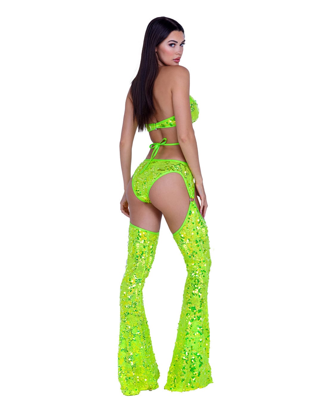 Roma Sexy Yellow Sequin Criss Cross Top w/ Ring Hardware 2024 Sexy Purple Shimmer Lining Fishnet Shorts Rave Wear Apparel &amp; Accessories &gt; Costumes &amp; Accessories &gt; Costumes