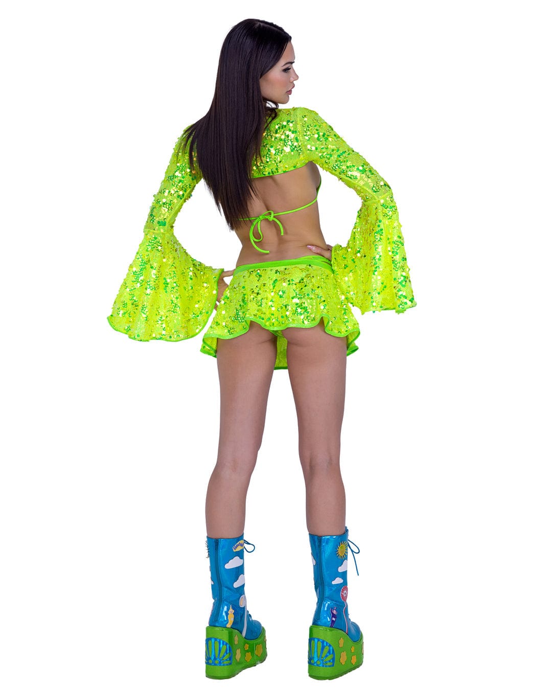 Roma Sexy Yellow Sequin Halfback Shorts 2024 Sexy Yellow Sequin Flare Skirt Rave Wear Apparel &amp; Accessories &gt; Costumes &amp; Accessories &gt; Costumes