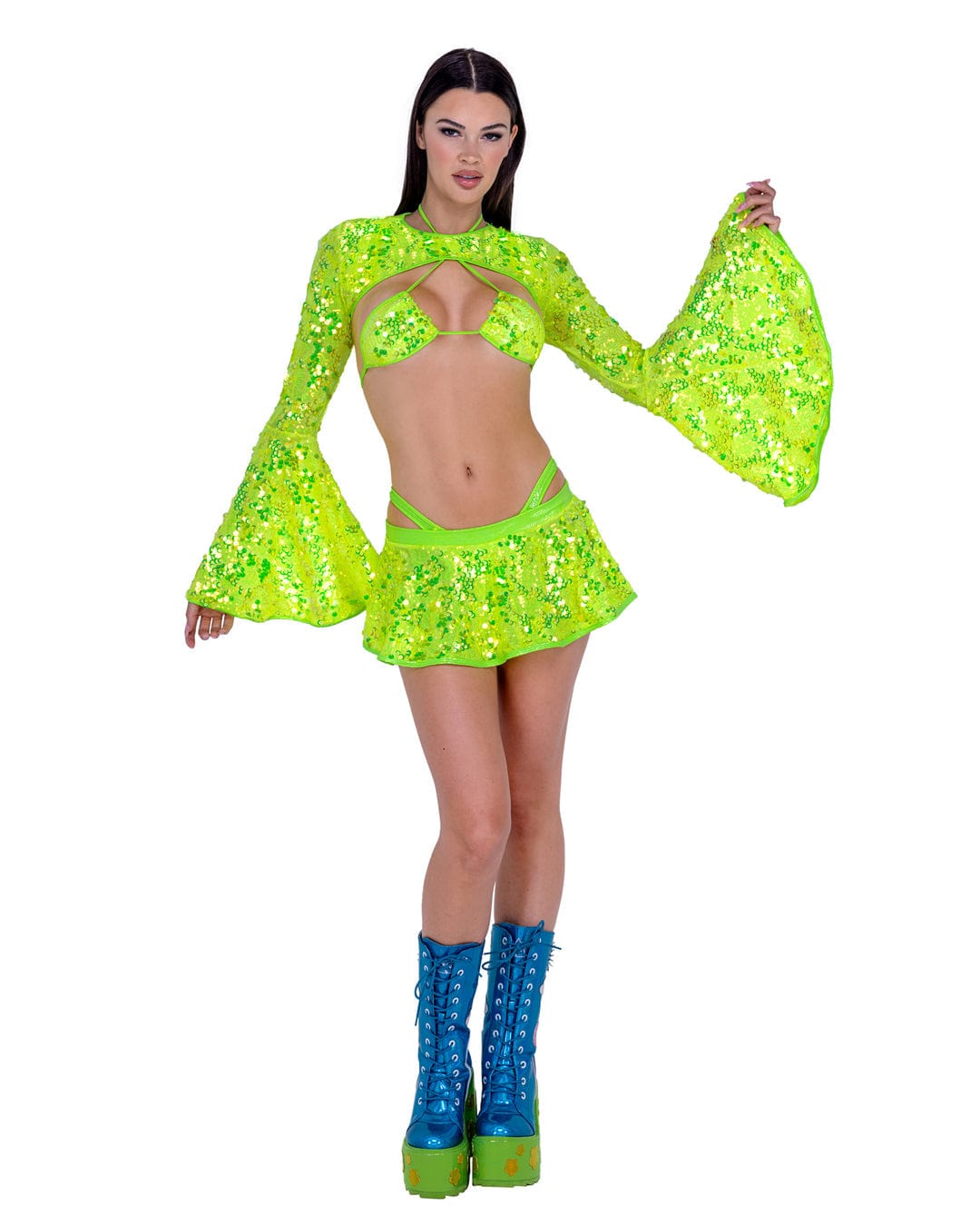 Roma Sexy Yellow Sequin Halfback Shorts 2024 Sexy Yellow Sequin Flare Skirt Rave Wear Apparel &amp; Accessories &gt; Costumes &amp; Accessories &gt; Costumes