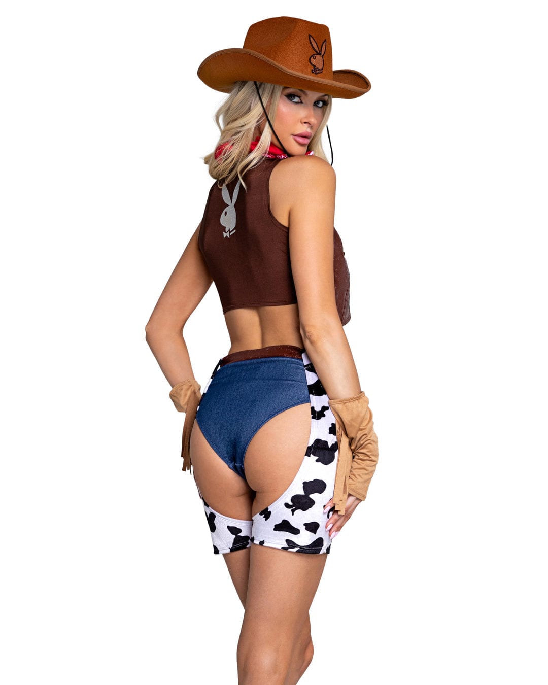Roma Multi / Small Cowgirl Ranch Babe Playboy Bunny Vest, High-waist Shorts, Chaps, Belt & Bandana Cosplay Costume PB164-Brwn/Multi-S 6Pc Cowgirl Playboy Bunny Halloween Cosplay Roma Costume Apparel & Accessories > Costumes & Accessories