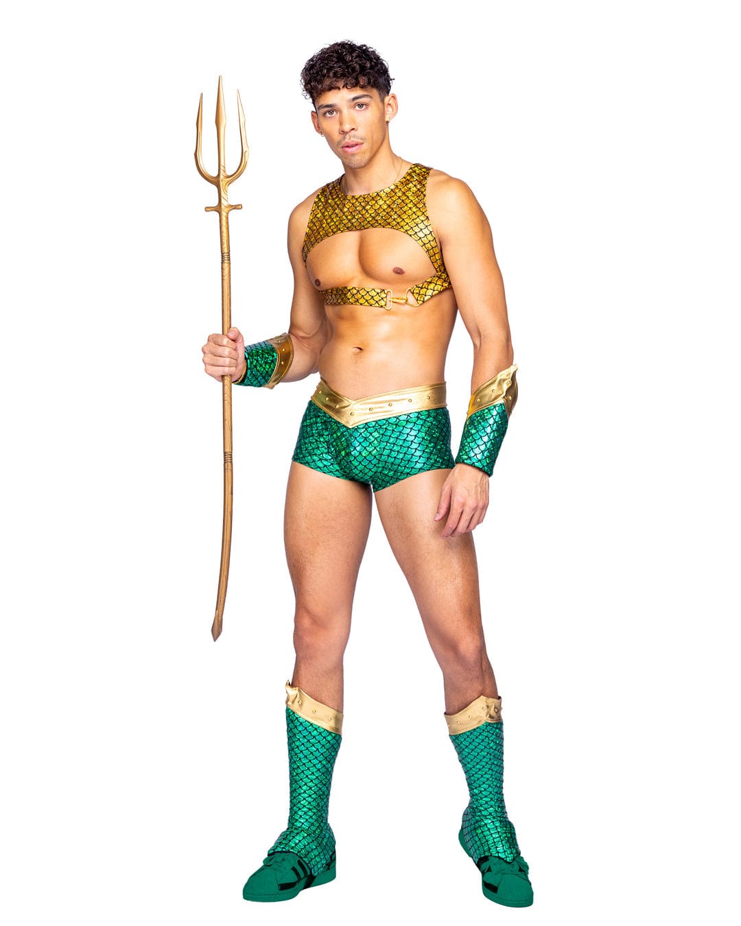 Roma Gold / Small 4 Pc Men&#39;s Green &amp; Gold Aqua Hunk Halloween Cosplay Costume 6365-Green/Gold-S 2024 Sexy Men&#39;s Green &amp; Gold Aqua Hunk Halloween Cosplay Costume Apparel &amp; Accessories &gt; Costumes &amp; Accessories