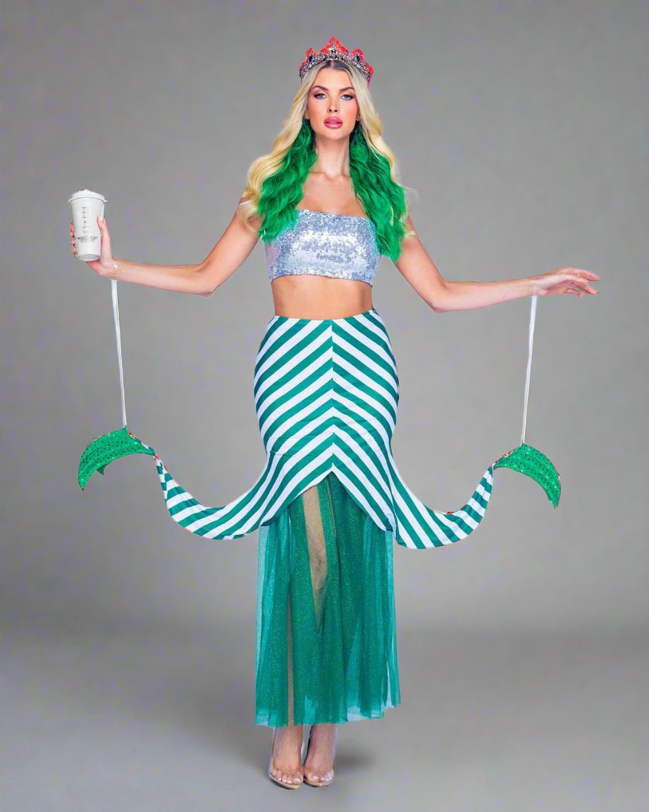 Roma Green / Small 2 Pc. Green &amp; Silver Starstruck Mermaid Halloween Cosplay Costume 6389-GWS-S 2024 Sexy Starstruck Mermaid Halloween Cosplay Costume Apparel &amp; Accessories &gt; Costumes &amp; Accessories