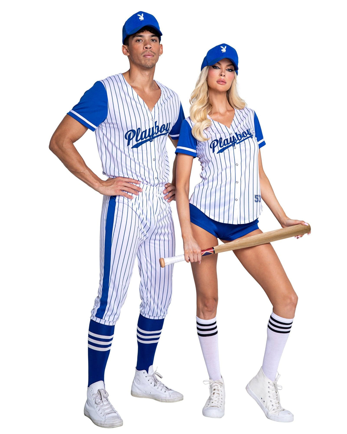 Roma Men&#39;s Blue &amp; White Playboy Bunny V-neck Baseball Shirt, Pants&amp; Cap Cosplay Costume Men&#39;s White Playboy Bunny Shirt, Pants &amp; Cap Cosplay Costume Apparel &amp; Accessories &gt; Costumes &amp; Accessories