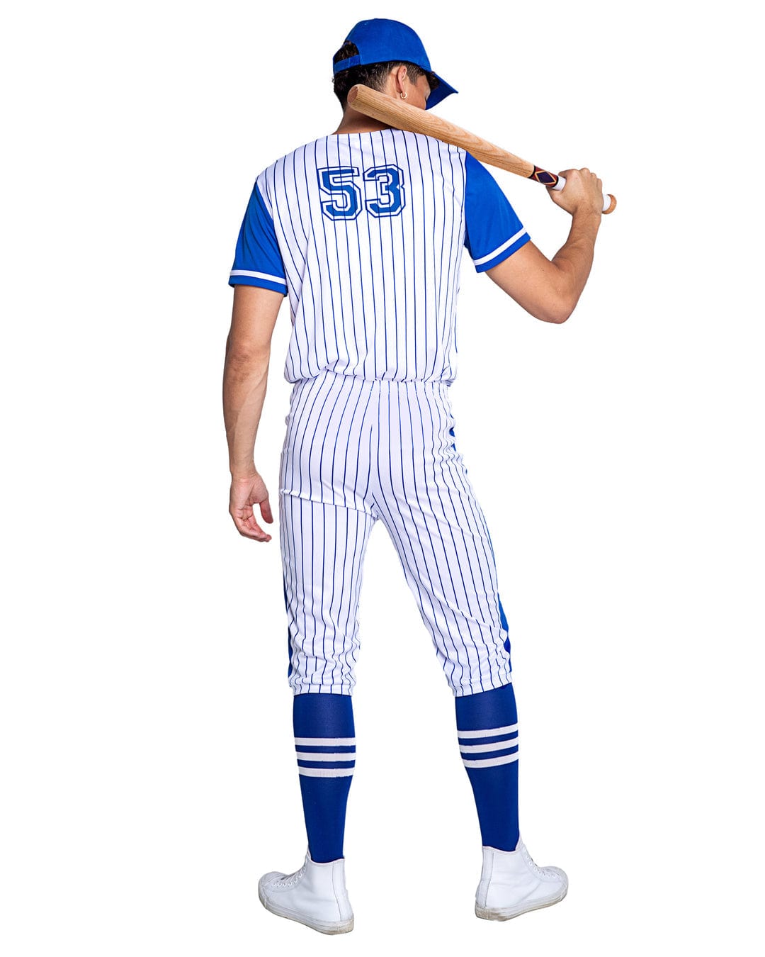 Roma Men&#39;s Blue &amp; White Playboy Bunny V-neck Baseball Shirt, Pants&amp; Cap Cosplay Costume Men&#39;s White Playboy Bunny Shirt, Pants &amp; Cap Cosplay Costume Apparel &amp; Accessories &gt; Costumes &amp; Accessories