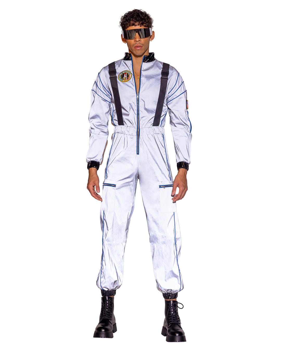 Roma Men&#39;s Silver Space Astronaut Hunk Jumpsuit Halloween Cosplay Costume 2024 Sexy Men&#39;s Silver Nasa Space Astronaut Hunk Cosplay Costume Apparel &amp; Accessories &gt; Costumes &amp; Accessories