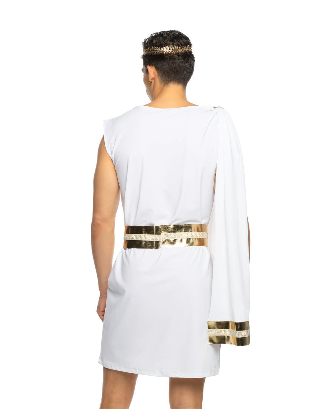 Roma White / Small Men's White Gilded Greek God Tunic & Faux Leather Belt Cosplay Costume 6636-Wht/Gold-S White Goddess Dress & Mesh Capelet Halloween Cosplay Costume Apparel & Accessories > Costumes & Accessories
